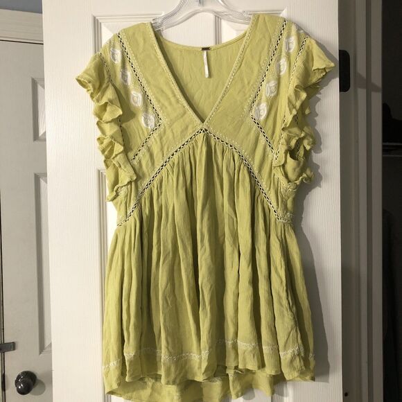 Free People Sz Medium Falling Water‎ Babydoll Embroidered Tunic Top Boho Y2K - Picture 3 of 10